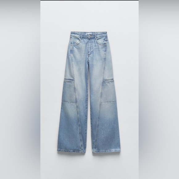 New Zara Mid-Rise Wide Length Cargo Jeans - Size 2 - Picture 3 of 5